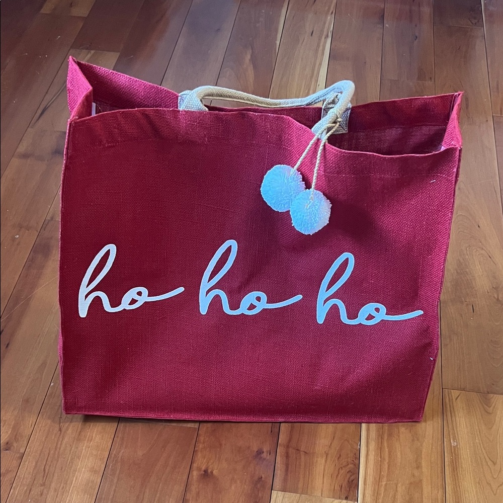 Cheerful Red Holiday Tote with Pom Poms